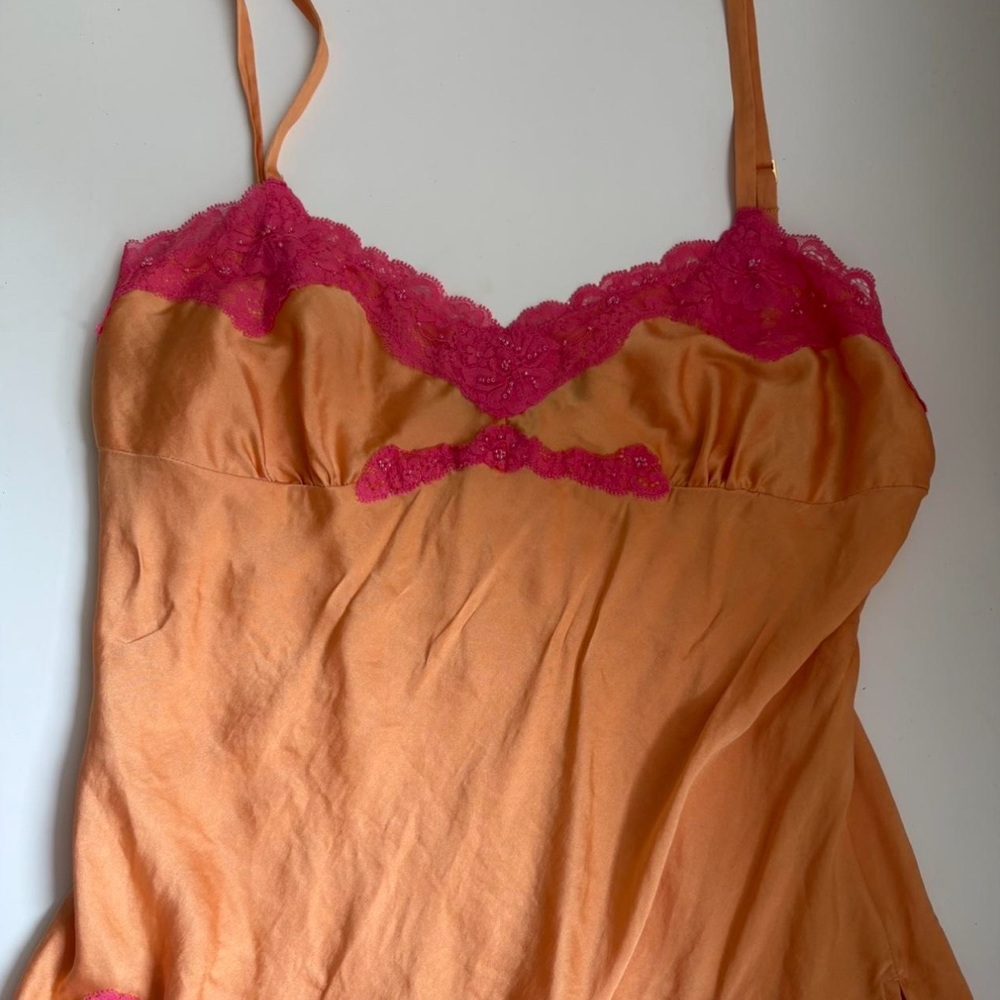 Express Orange and Pink Satin Chemise with Lace Details